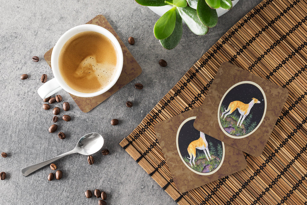 Starry Night Whippet Foam Coasters Set of 4 Cup Coasters for Indoor Outdoor, Tabletop Protection, Anti Slip, Mouse pad Material