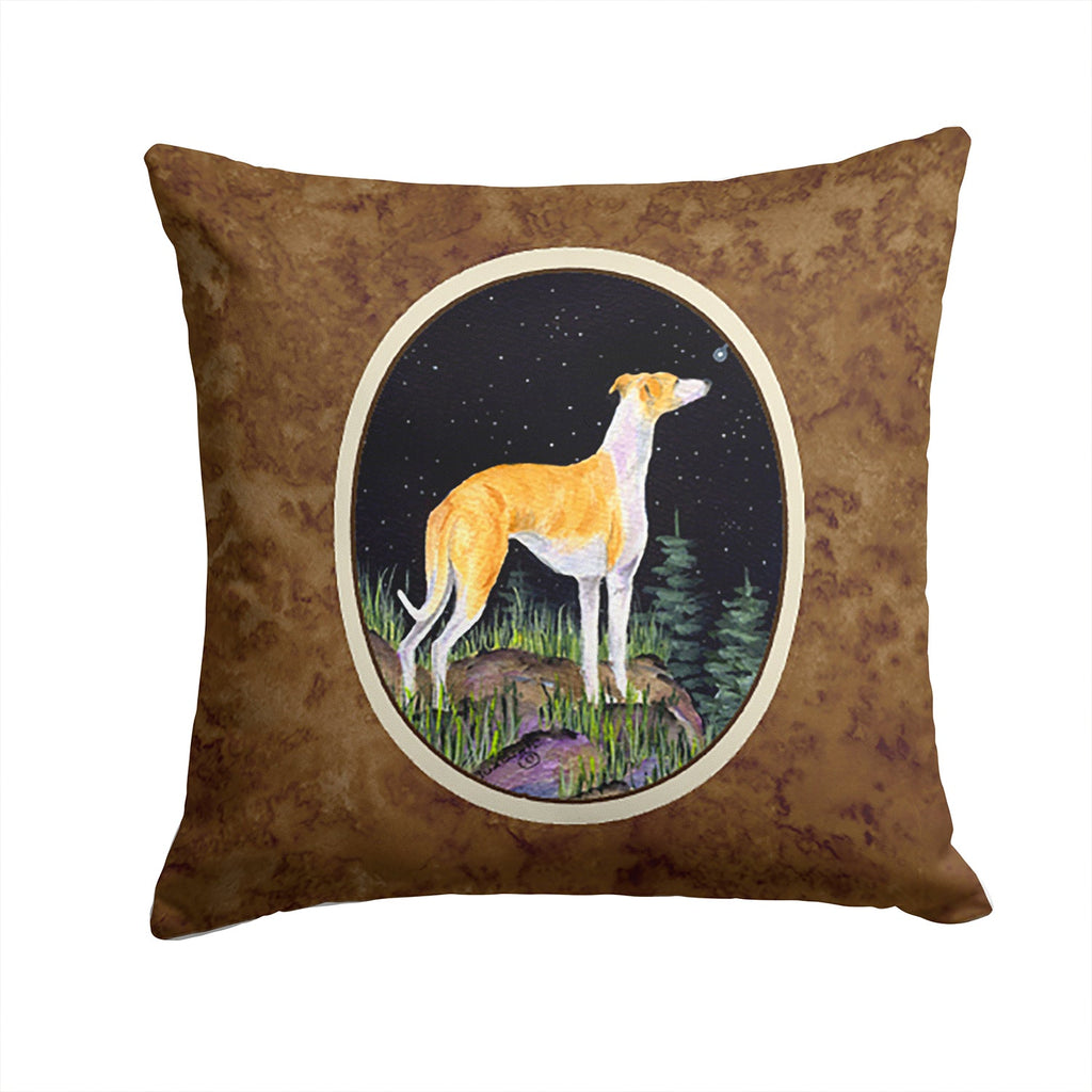 Starry Night Whippet Decorative Throw Pillow 14x14 Indoor Outdoor Accent Cushion, Fabric Cover with Insert for Sofa, Bed, Porch & Living Room