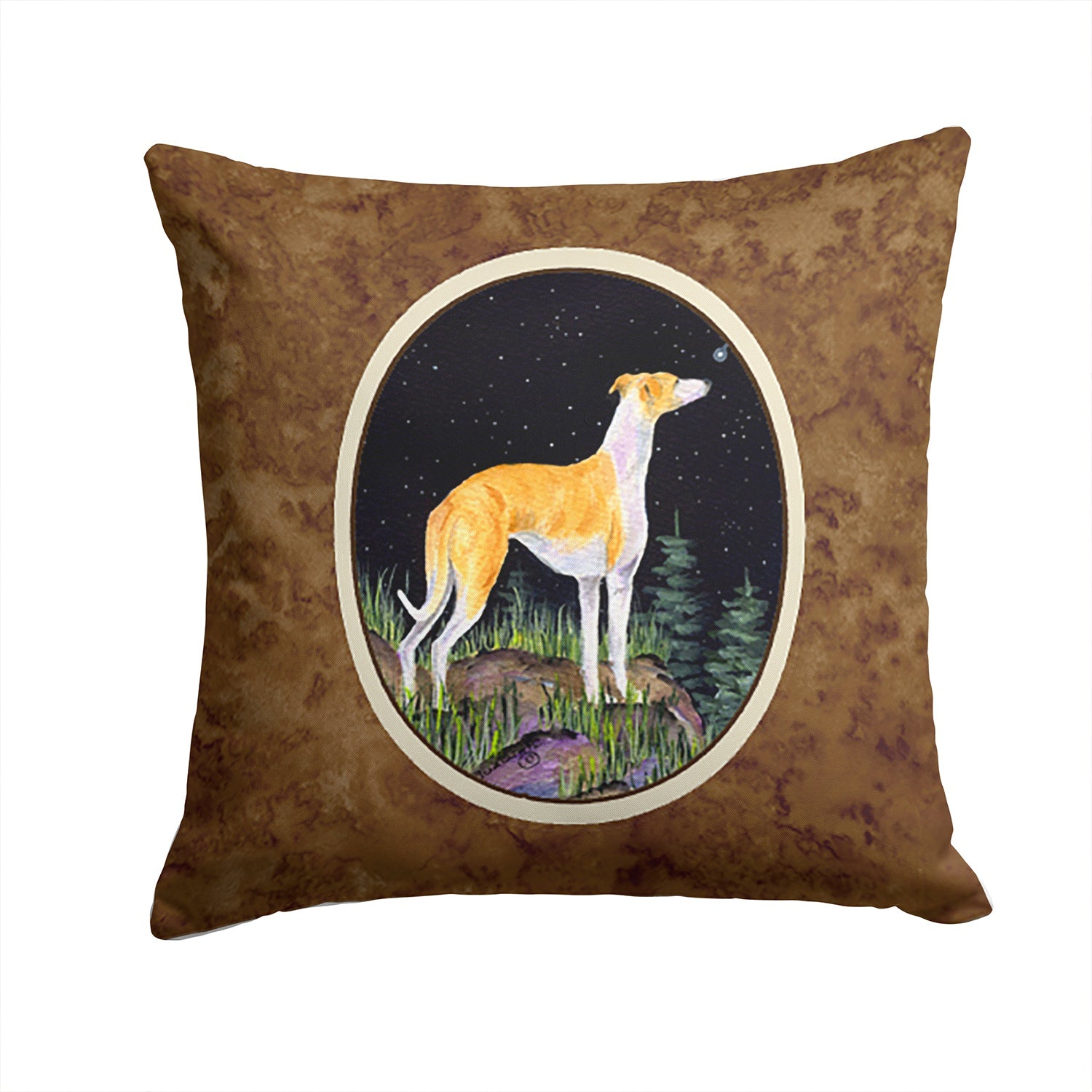 Starry Night Whippet Decorative Throw Pillow 14x14 Indoor Outdoor Accent Cushion, Fabric Cover with Insert for Sofa, Bed, Porch & Living Room