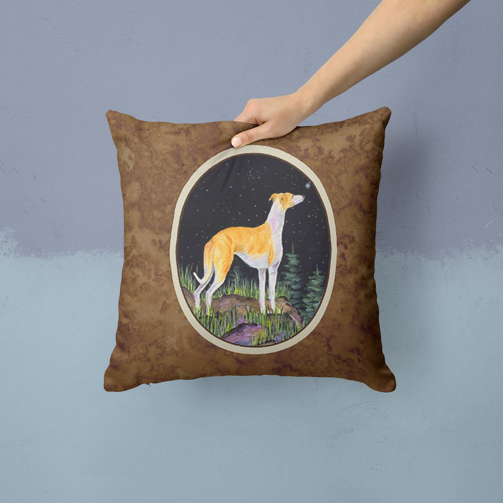 Starry Night Whippet Decorative Throw Pillow 14x14 Indoor Outdoor Accent Cushion, Fabric Cover with Insert for Sofa, Bed, Porch & Living Room