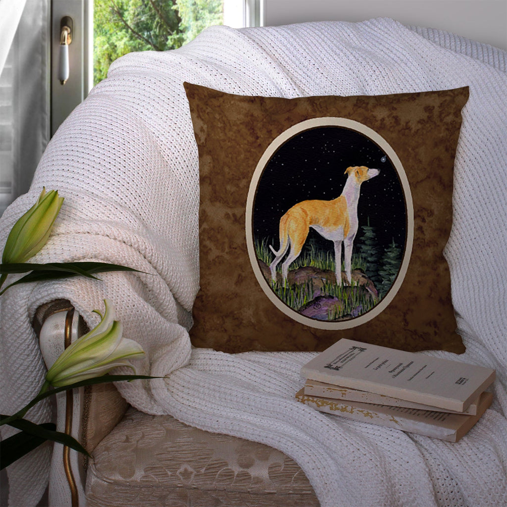 Starry Night Whippet Decorative Throw Pillow 14x14 Indoor Outdoor Accent Cushion, Fabric Cover with Insert for Sofa, Bed, Porch & Living Room