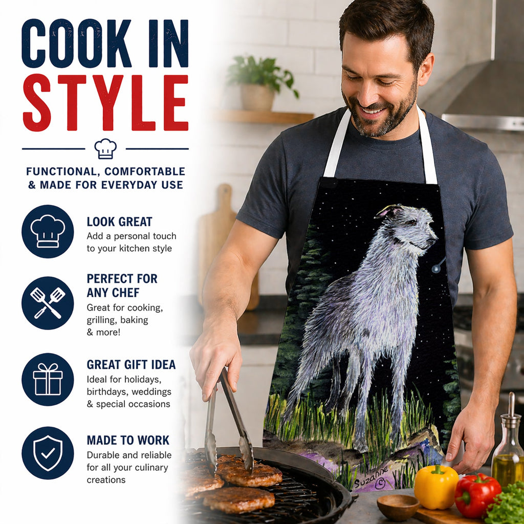 Starry Night Scottish Deerhound Apron Cooking Kitchen Server Baking Crafts Gardening for Adult Women Men, Unisex, Large, Multicolor
