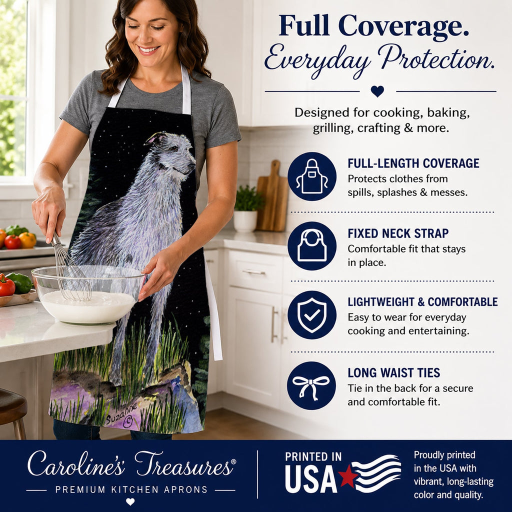 Starry Night Scottish Deerhound Apron Cooking Kitchen Server Baking Crafts Gardening for Adult Women Men, Unisex, Large, Multicolor