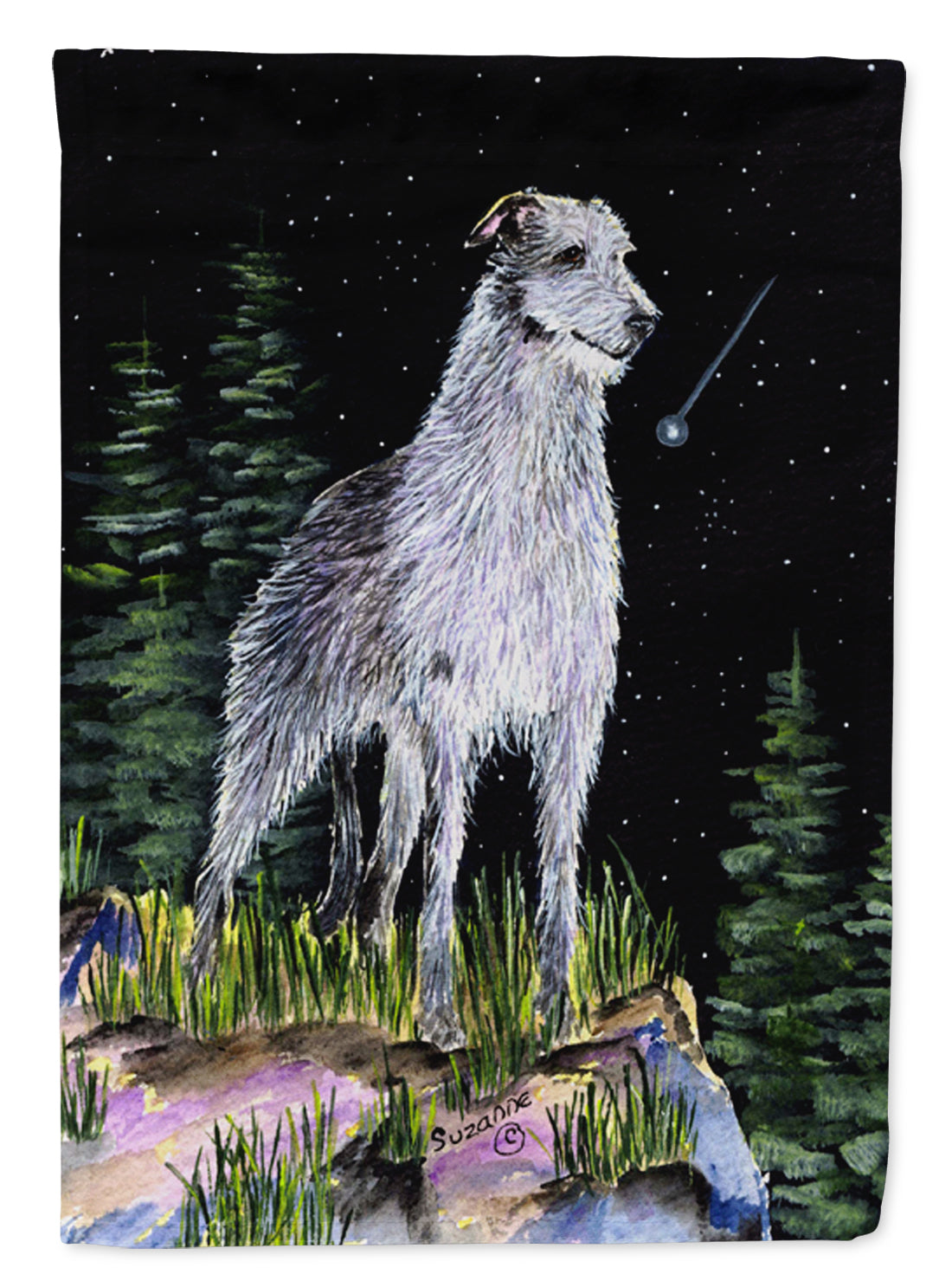 Starry Night Scottish Deerhound House Flag 28x40 Porch Sleeve Pole Decorative Outside Yard Banner Artwork Wall Hanging, Polyester