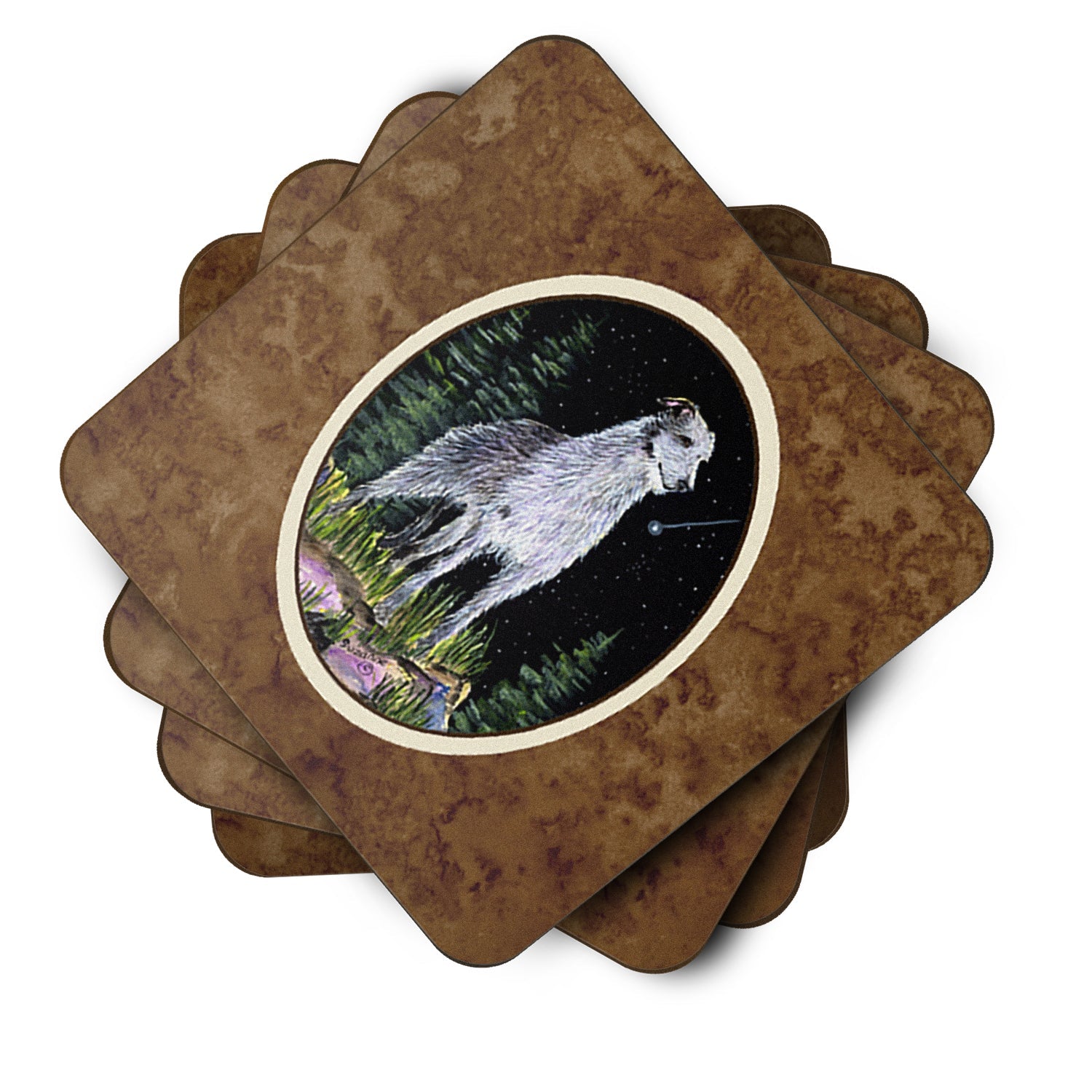 Starry Night Scottish Deerhound Foam Coasters Set of 4 Cup Coasters for Indoor Outdoor, Tabletop Protection, Anti Slip, Mouse pad Material