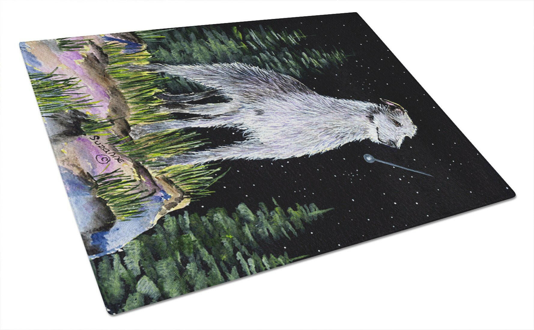 Starry Night Scottish Deerhound Cutting Board Tempered Glass Kitchen Cutting Surface, Heat Resistant Chopping, Non-Slip Feet, Food Prep & Serving