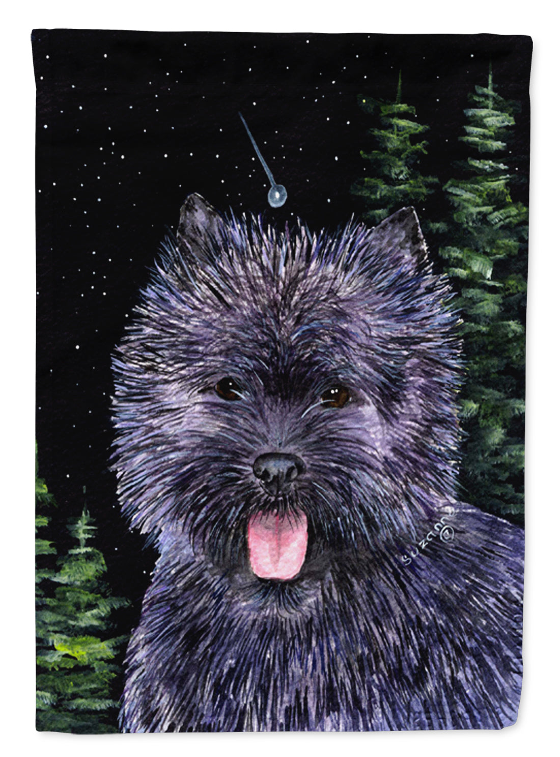 Starry Night Cairn Terrier House Flag 28x40 Porch Sleeve Pole Decorative Outside Yard Banner Artwork Wall Hanging, Polyester