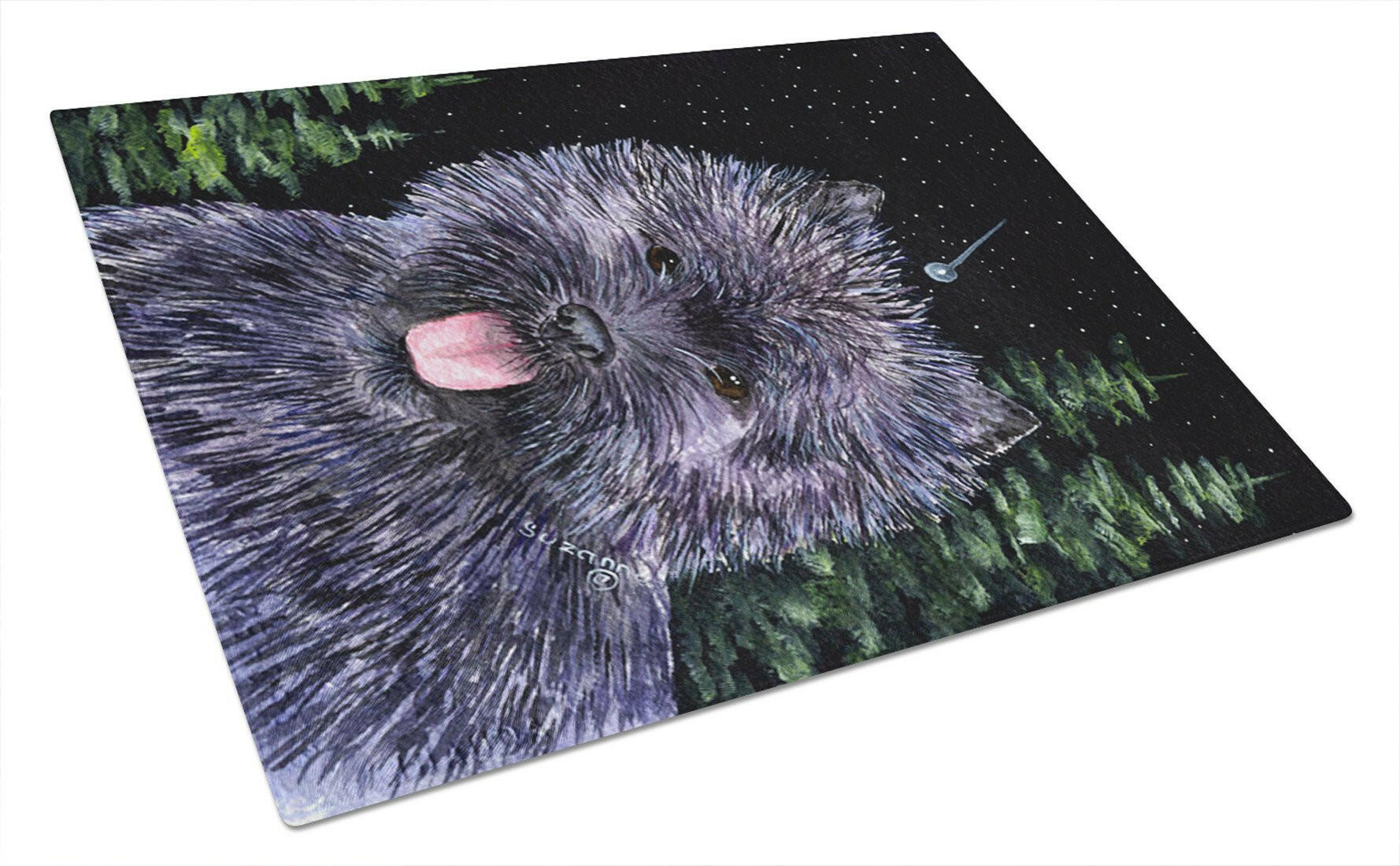 Starry Night Cairn Terrier Cutting Board Tempered Glass Kitchen Cutting Surface, Heat Resistant Chopping, Non-Slip Feet, Food Prep & Serving