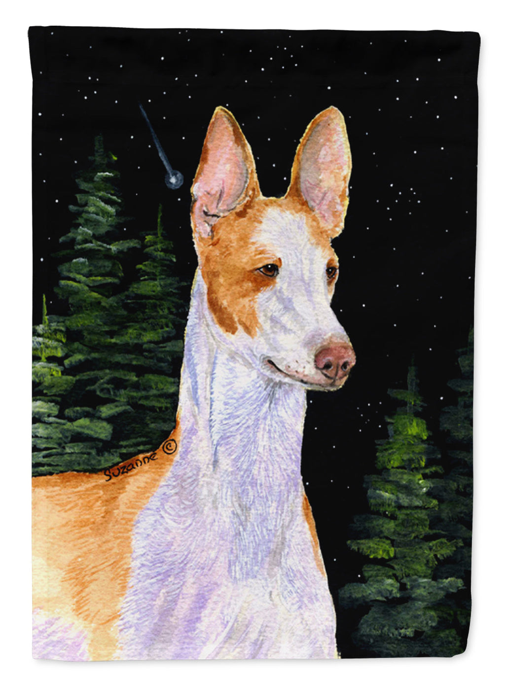 Starry Night Ibizan Hound House Flag 28x40 Porch Sleeve Pole Decorative Outside Yard Banner Artwork Wall Hanging, Polyester