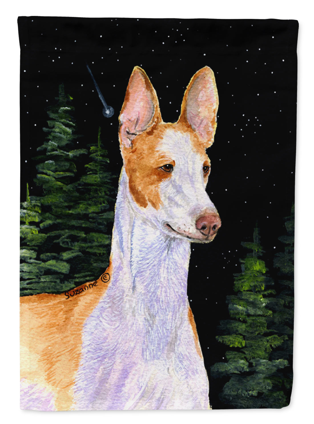 Starry Night Ibizan Hound House Flag 28x40 Porch Sleeve Pole Decorative Outside Yard Banner Artwork Wall Hanging, Polyester