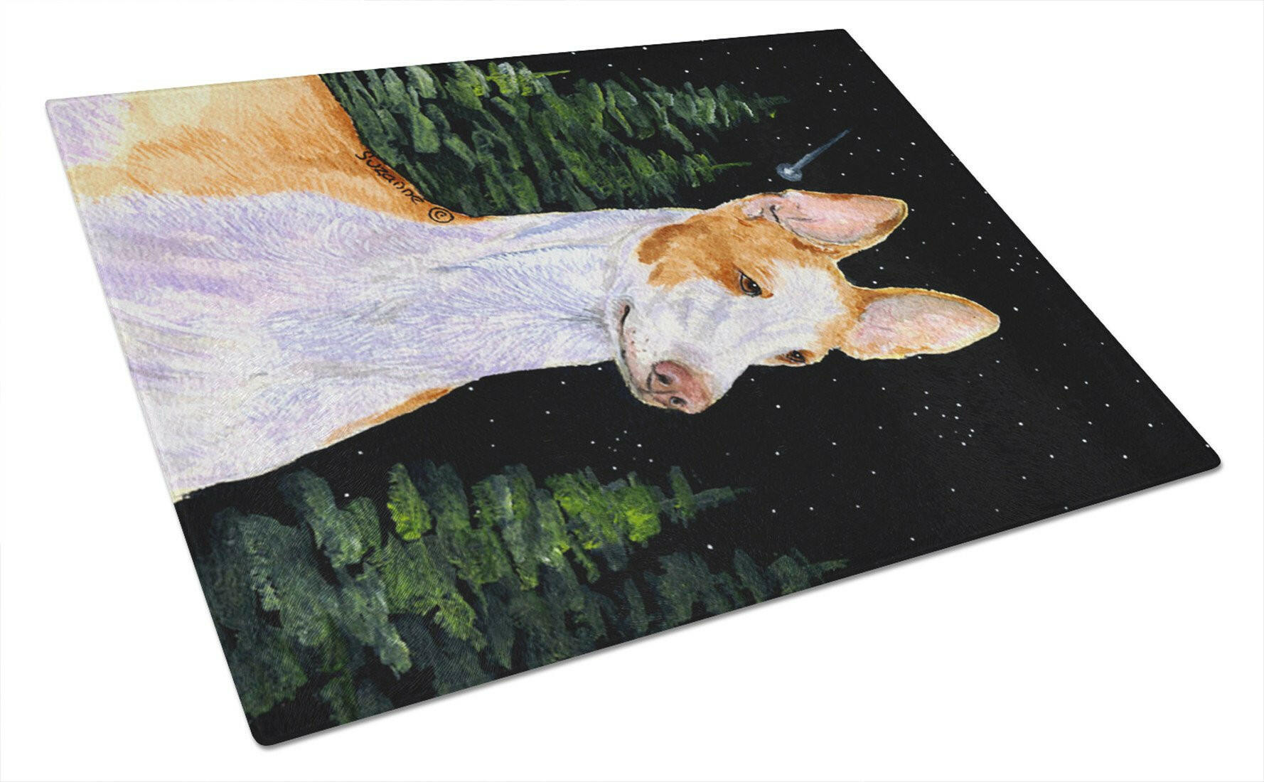 Starry Night Ibizan Hound Cutting Board Tempered Glass Kitchen Cutting Surface, Heat Resistant Chopping, Non-Slip Feet, Food Prep & Serving