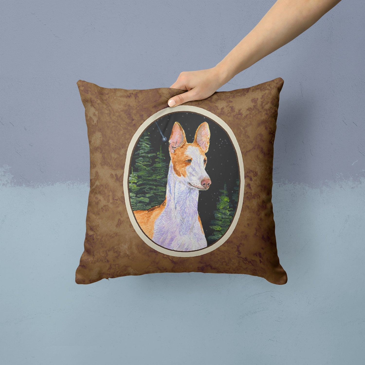 Starry Night Ibizan Hound Decorative Throw Pillow 14x14 Indoor Outdoor Accent Cushion, Fabric Cover with Insert for Sofa, Bed, Porch & Living Room