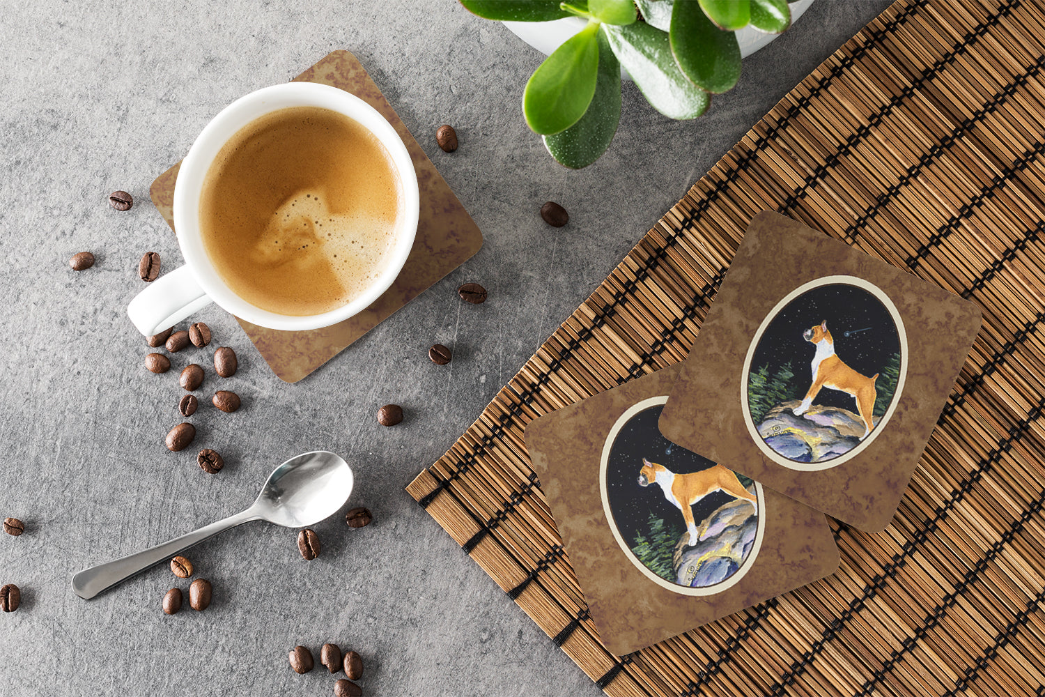 Starry Night Boxer Foam Coasters Set of 4 Cup Coasters for Indoor Outdoor, Tabletop Protection, Anti Slip, Mouse pad Material