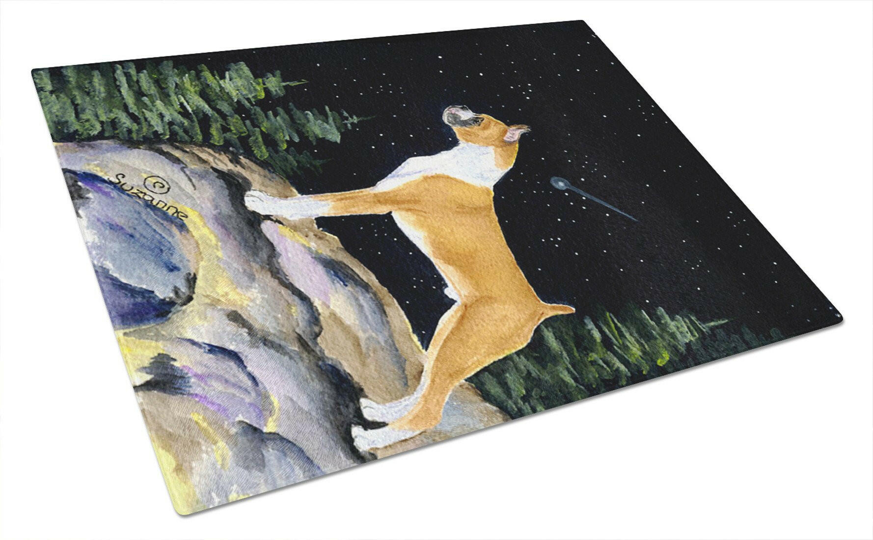 Starry Night Boxer Cutting Board Tempered Glass Kitchen Cutting Surface, Heat Resistant Chopping, Non-Slip Feet, Food Prep & Serving