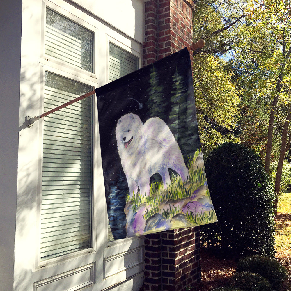Starry Night Samoyed House Flag 28x40 Porch Sleeve Pole Decorative Outside Yard Banner Artwork Wall Hanging, Polyester