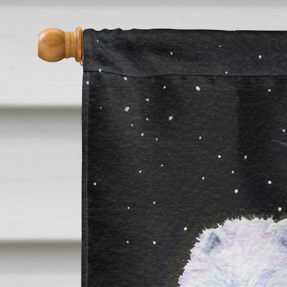 Starry Night Samoyed House Flag 28x40 Porch Sleeve Pole Decorative Outside Yard Banner Artwork Wall Hanging, Polyester