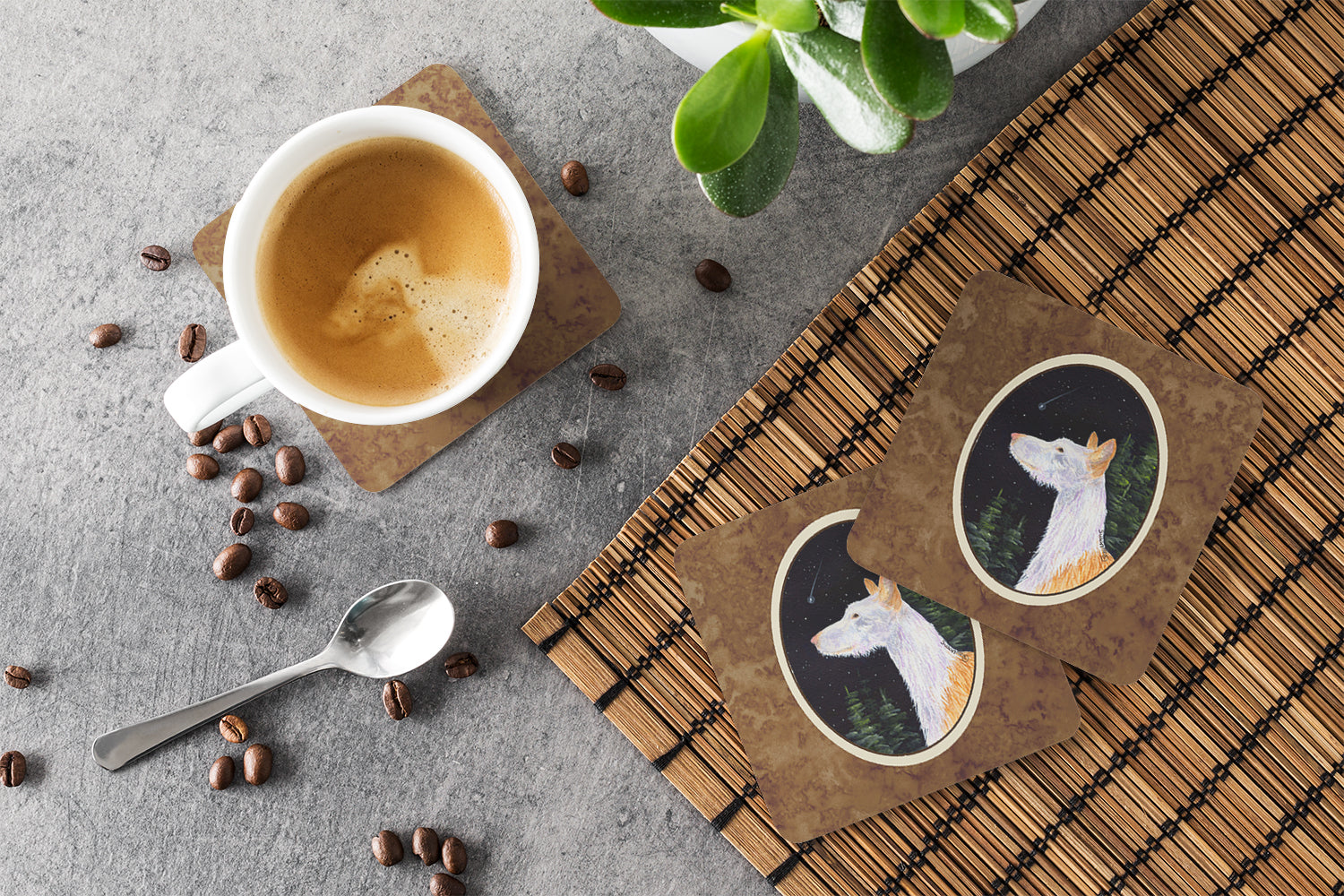 Starry Night Ibizan Hound Foam Coasters Set of 4 Cup Coasters for Indoor Outdoor, Tabletop Protection, Anti Slip, Mouse pad Material