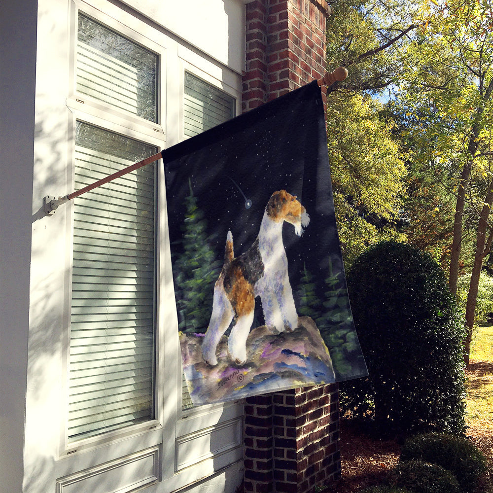 Starry Night Fox Terrier House Flag 28x40 Porch Sleeve Pole Decorative Outside Yard Banner Artwork Wall Hanging, Polyester