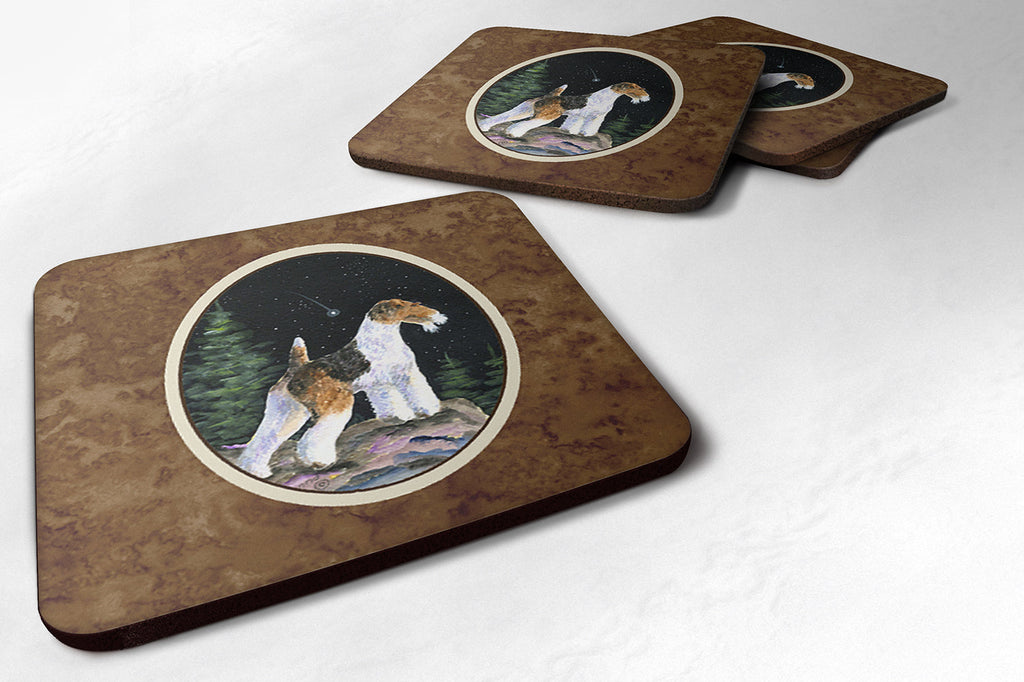 Starry Night Fox Terrier Foam Coasters Set of 4 Cup Coasters for Indoor Outdoor, Tabletop Protection, Anti Slip, Mouse pad Material