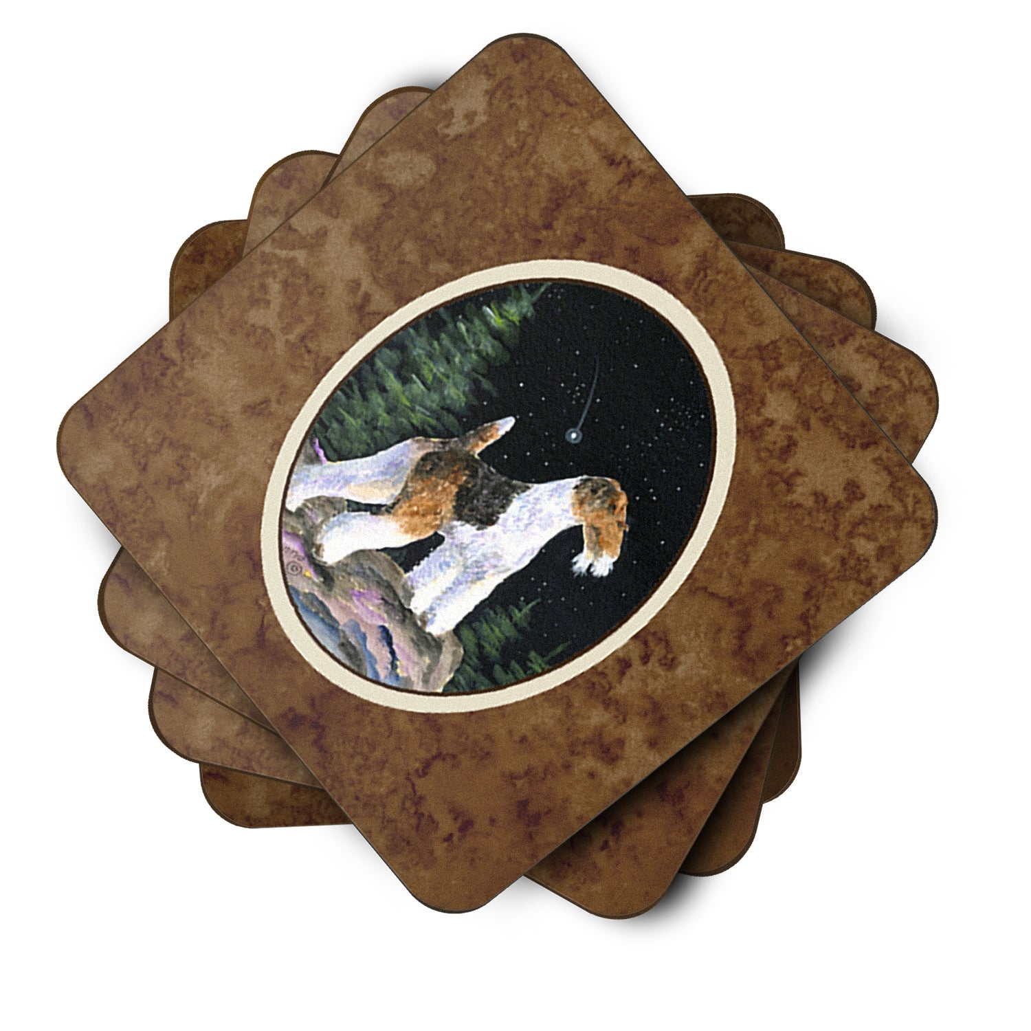 Starry Night Fox Terrier Foam Coasters Set of 4 Cup Coasters for Indoor Outdoor, Tabletop Protection, Anti Slip, Mouse pad Material