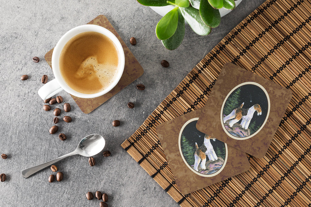 Starry Night Fox Terrier Foam Coasters Set of 4 Cup Coasters for Indoor Outdoor, Tabletop Protection, Anti Slip, Mouse pad Material