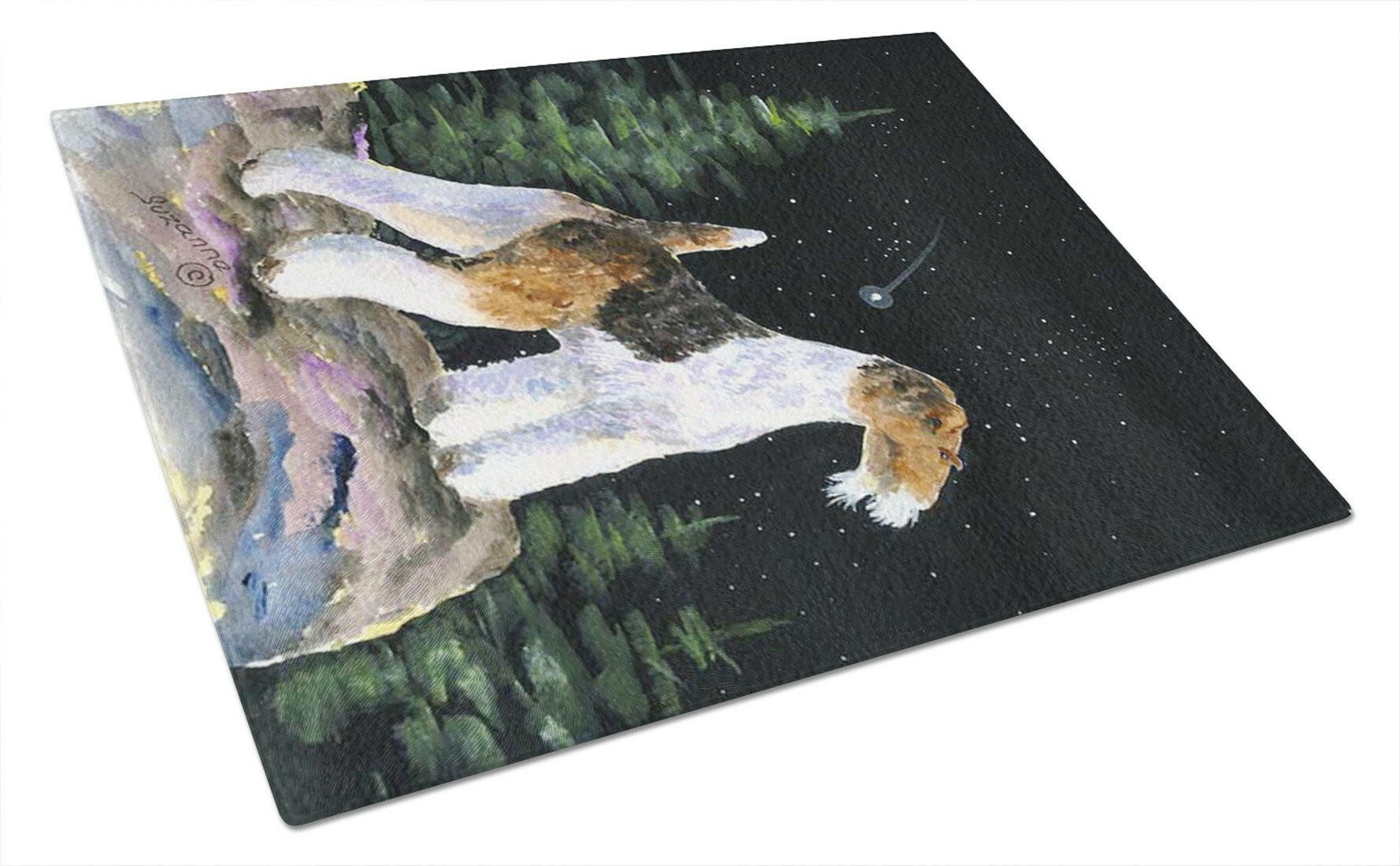 Starry Night Fox Terrier Cutting Board Tempered Glass Kitchen Cutting Surface, Heat Resistant Chopping, Non-Slip Feet, Food Prep & Serving