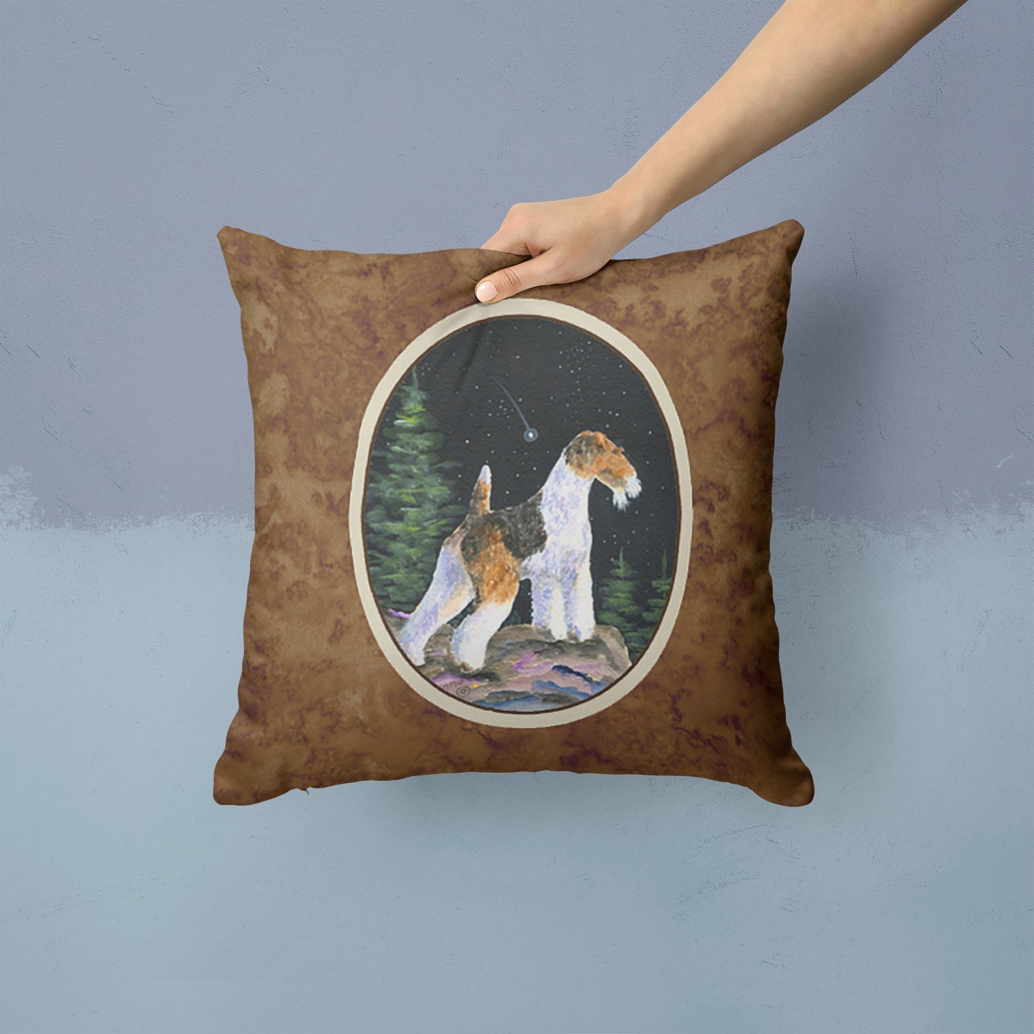 Starry Night Fox Terrier Decorative Throw Pillow 14x14 Indoor Outdoor Accent Cushion, Fabric Cover with Insert for Sofa, Bed, Porch & Living Room
