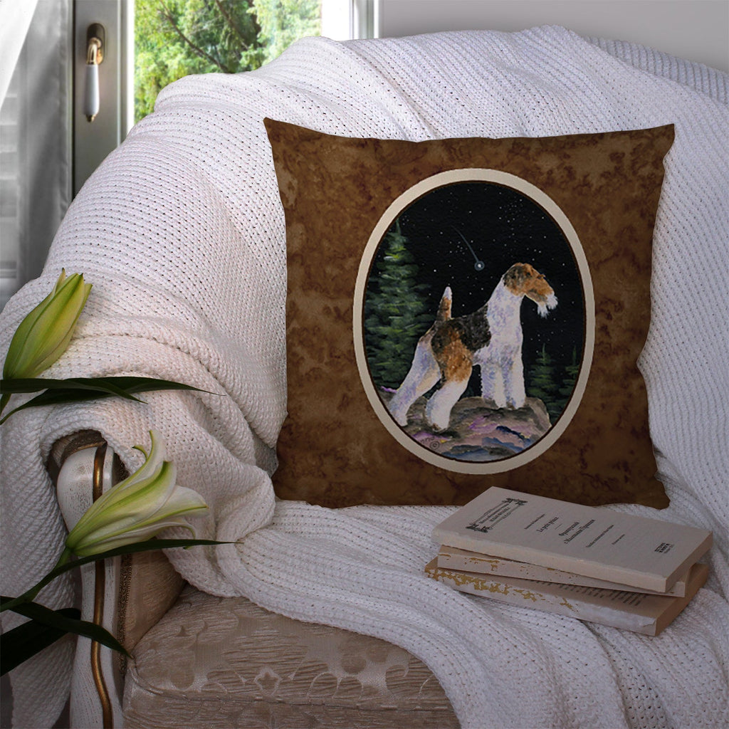 Starry Night Fox Terrier Decorative Throw Pillow 14x14 Indoor Outdoor Accent Cushion, Fabric Cover with Insert for Sofa, Bed, Porch & Living Room