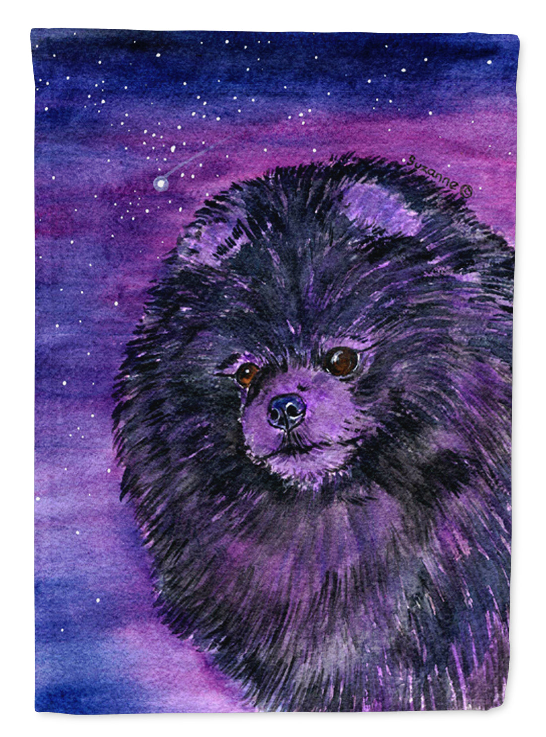 Starry Night Pomeranian House Flag 28x40 Porch Sleeve Pole Decorative Outside Yard Banner Artwork Wall Hanging, Polyester