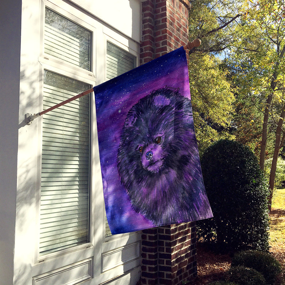 Starry Night Pomeranian House Flag 28x40 Porch Sleeve Pole Decorative Outside Yard Banner Artwork Wall Hanging, Polyester