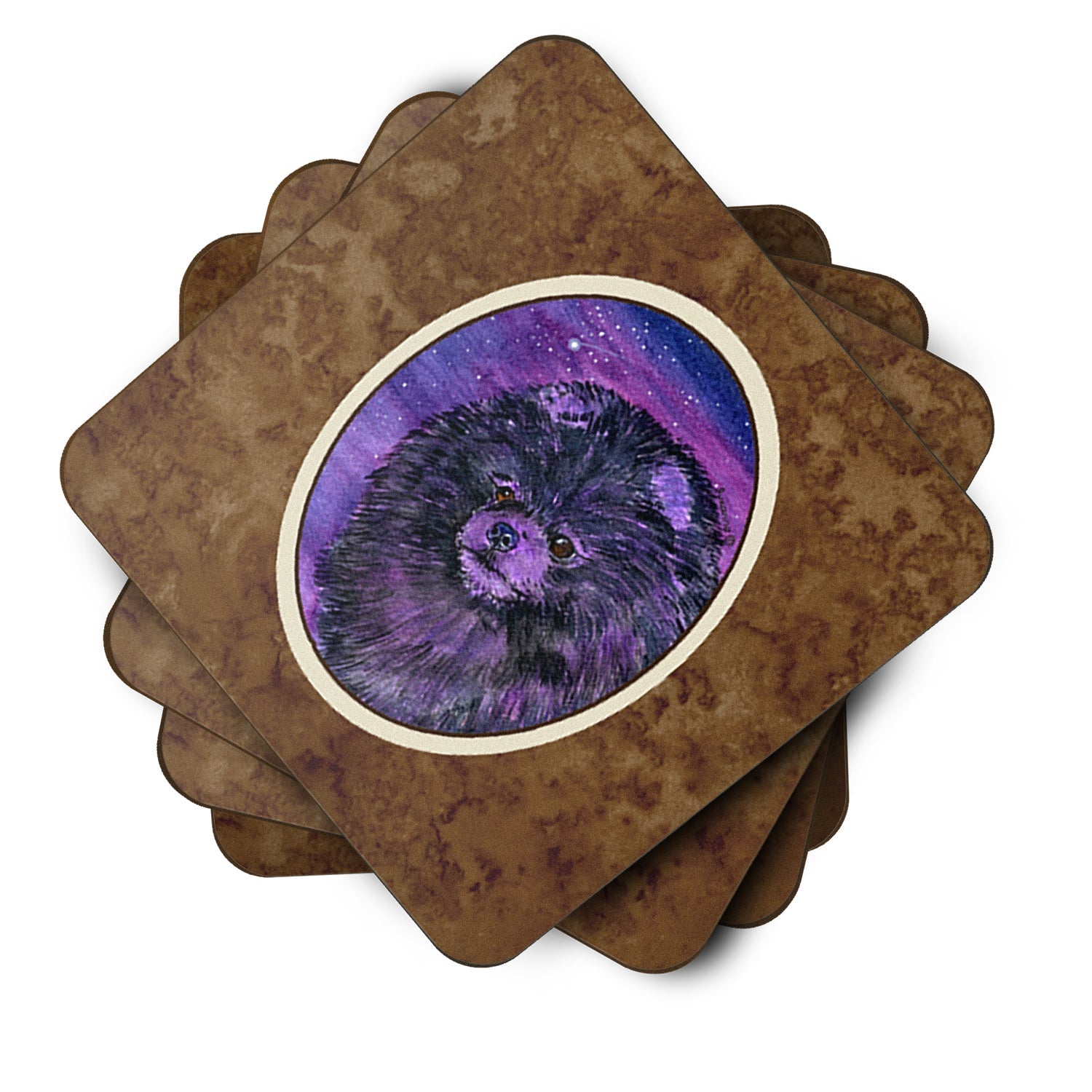 Starry Night Pomeranian Foam Coasters Set of 4 Cup Coasters for Indoor Outdoor, Tabletop Protection, Anti Slip, Mouse pad Material