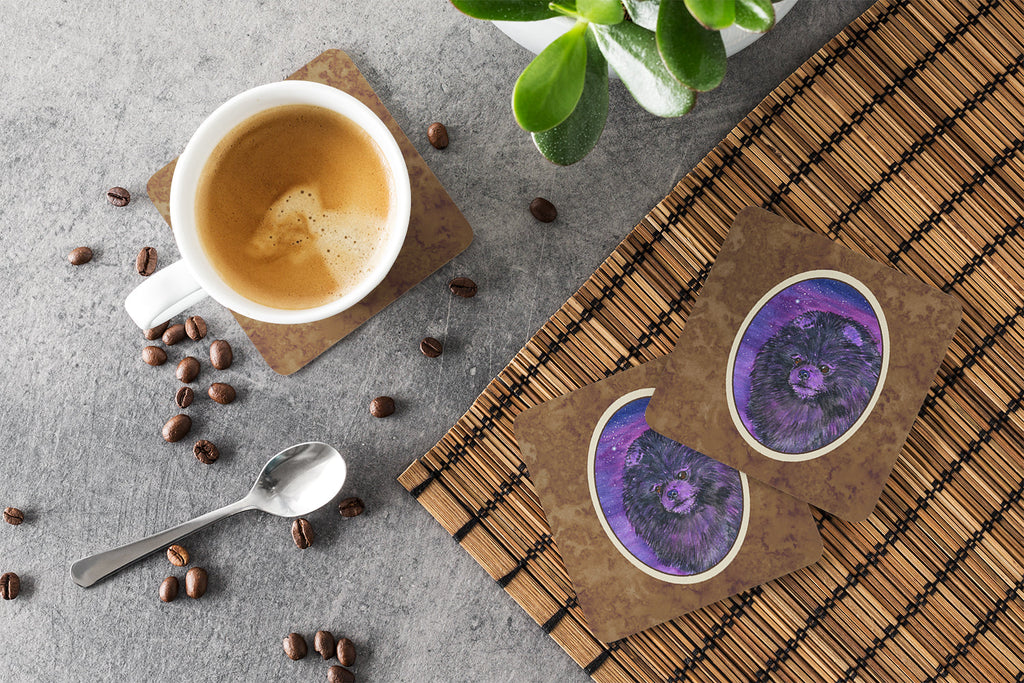 Starry Night Pomeranian Foam Coasters Set of 4 Cup Coasters for Indoor Outdoor, Tabletop Protection, Anti Slip, Mouse pad Material