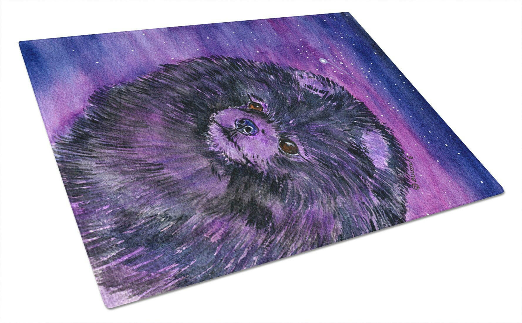 Starry Night Pomeranian Cutting Board Tempered Glass Kitchen Cutting Surface, Heat Resistant Chopping, Non-Slip Feet, Food Prep & Serving