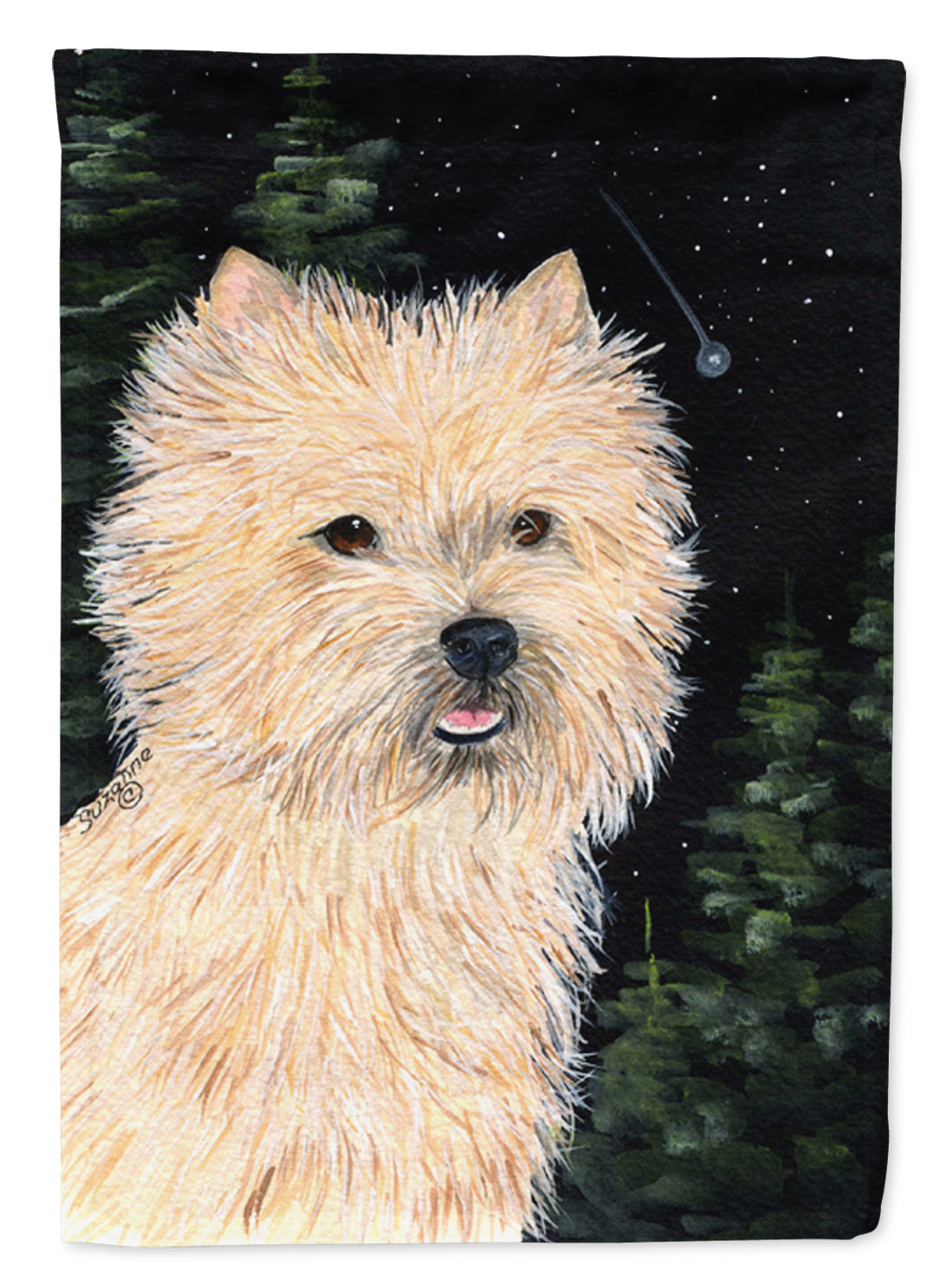 Starry Night Cairn Terrier House Flag 28x40 Porch Sleeve Pole Decorative Outside Yard Banner Artwork Wall Hanging, Polyester