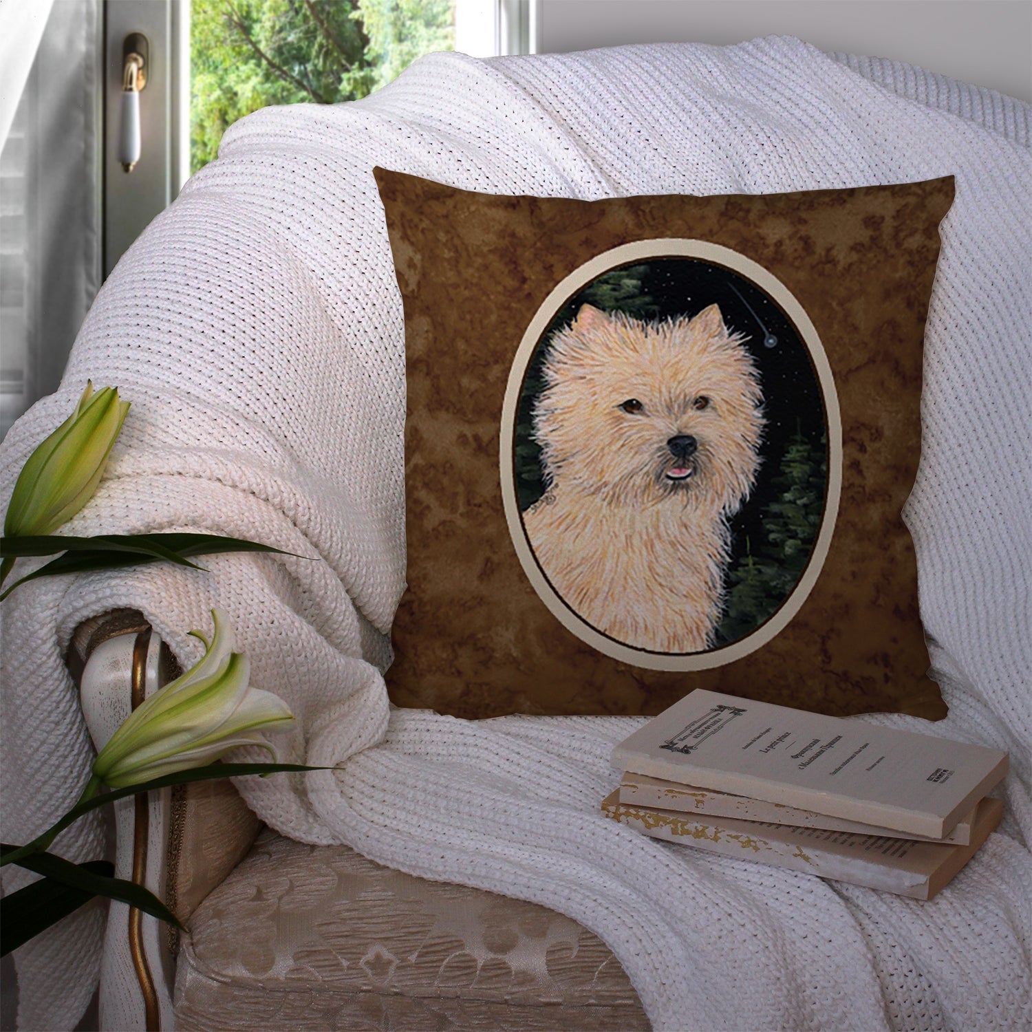 Starry Night Cairn Terrier Decorative Throw Pillow 14x14 Indoor Outdoor Accent Cushion, Fabric Cover with Insert for Sofa, Bed, Porch & Living Room