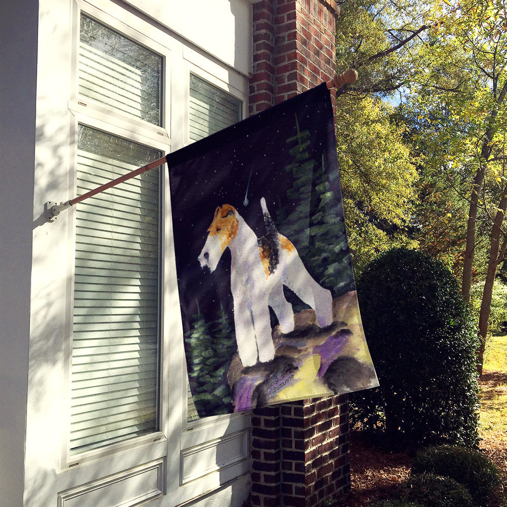 Starry Night Fox Terrier House Flag 28x40 Porch Sleeve Pole Decorative Outside Yard Banner Artwork Wall Hanging, Polyester