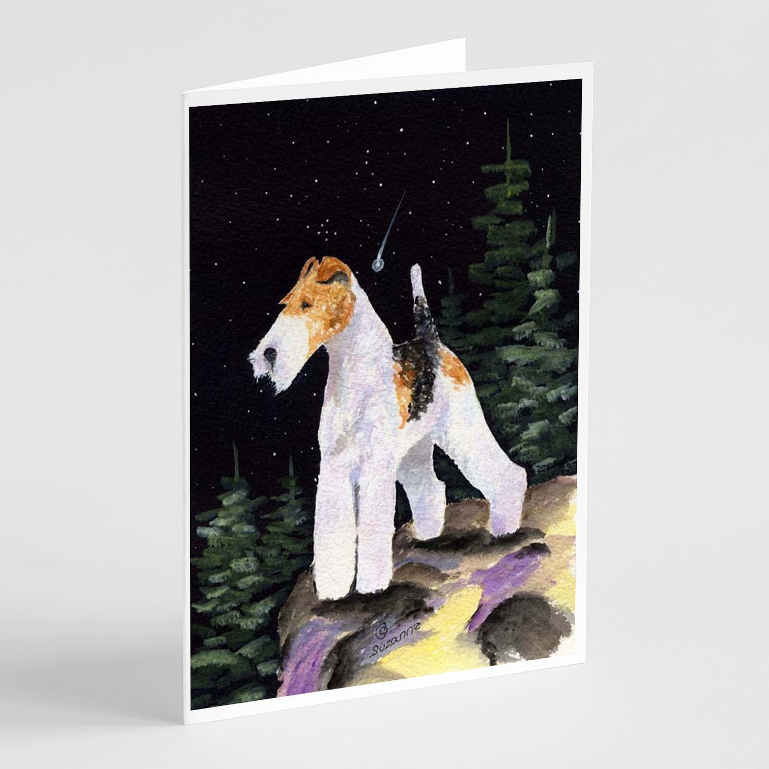 Starry Night Fox Terrier Greeting Cards Pack of 8 Blank Cards with Envelopes Whimsical A7 Size 5x7