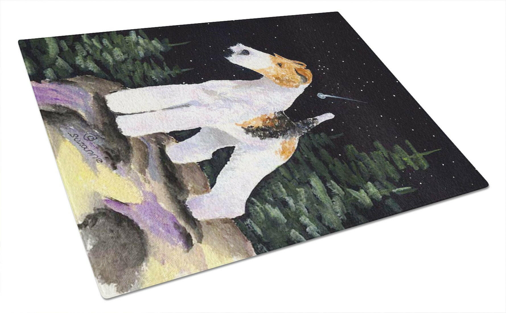 Starry Night Fox Terrier Cutting Board Tempered Glass Kitchen Cutting Surface, Heat Resistant Chopping, Non-Slip Feet, Food Prep & Serving