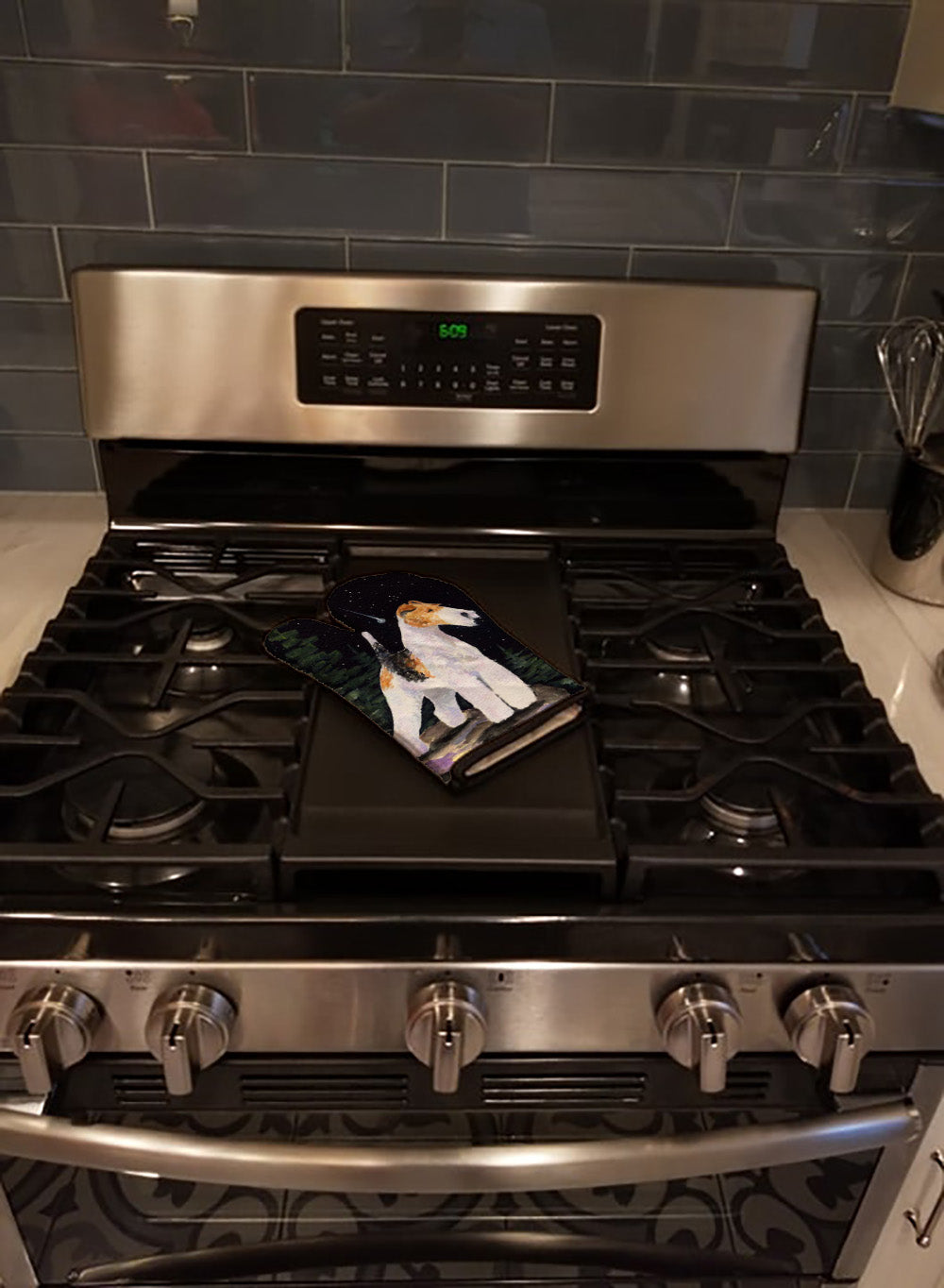 Starry Night Fox Terrier Oven Mitt Heat Resistant Thick Oven Mitt for Hot Pans and Oven, Kitchen Mitt Protect Hands, Cooking Baking Glove