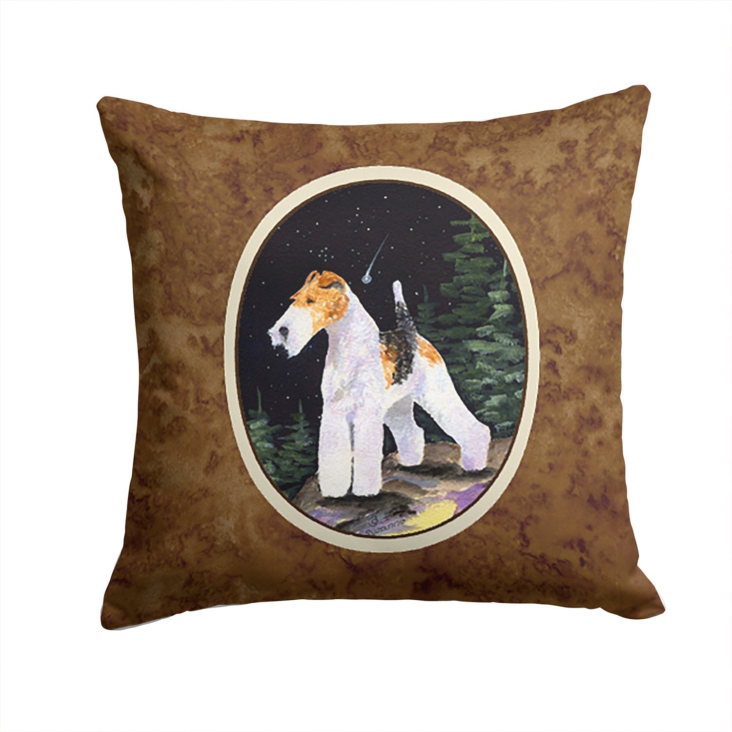 Starry Night Fox Terrier Decorative Throw Pillow 14x14 Indoor Outdoor Accent Cushion, Fabric Cover with Insert for Sofa, Bed, Porch & Living Room