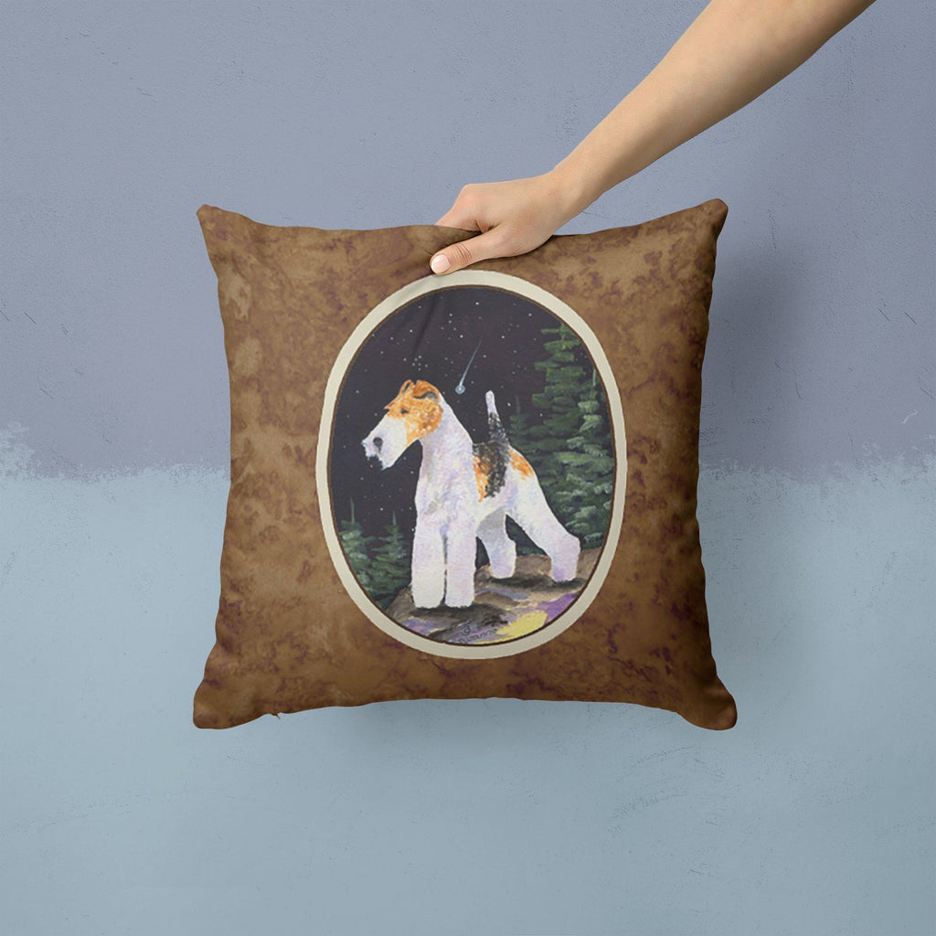 Starry Night Fox Terrier Decorative Throw Pillow 14x14 Indoor Outdoor Accent Cushion, Fabric Cover with Insert for Sofa, Bed, Porch & Living Room