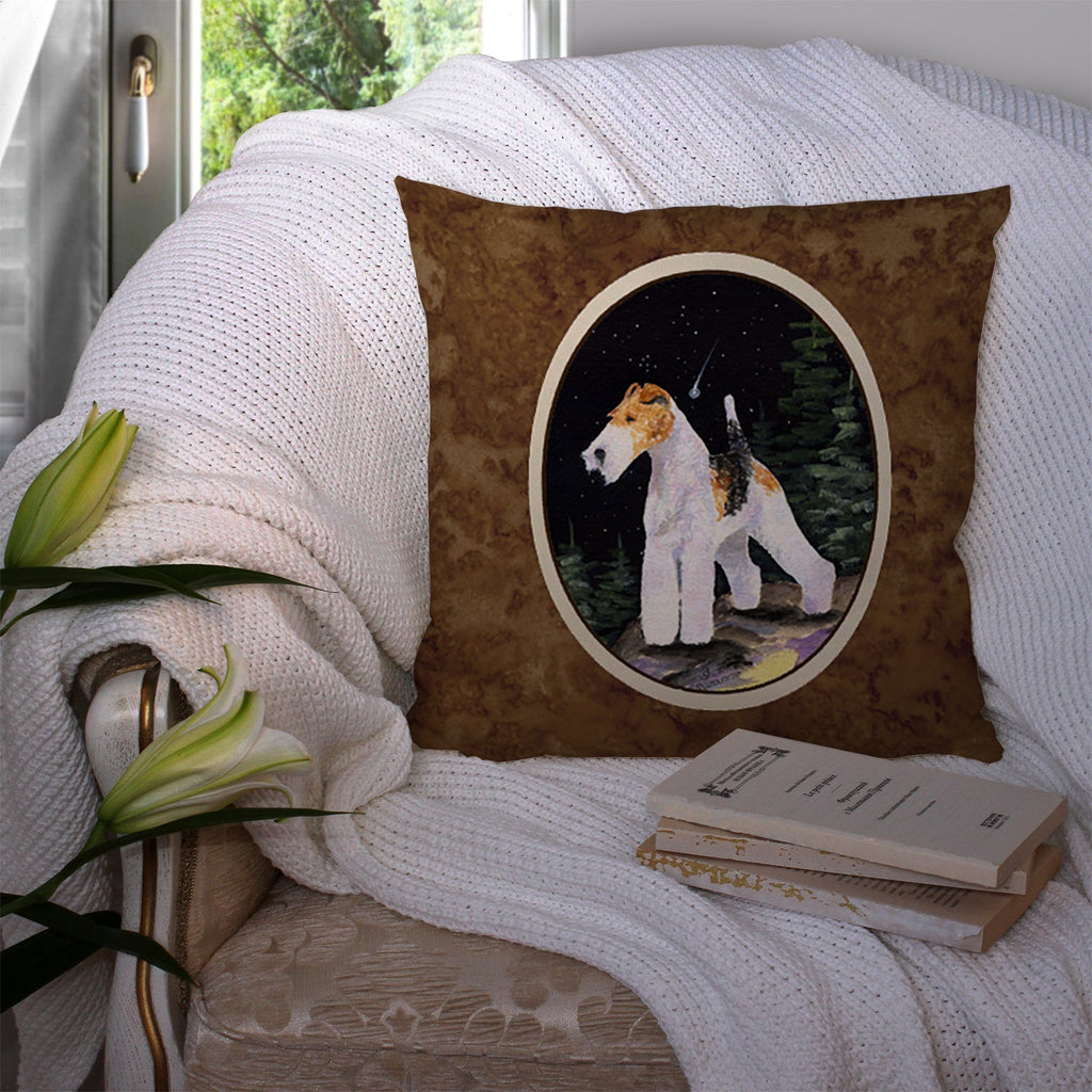 Starry Night Fox Terrier Decorative Throw Pillow 14x14 Indoor Outdoor Accent Cushion, Fabric Cover with Insert for Sofa, Bed, Porch & Living Room