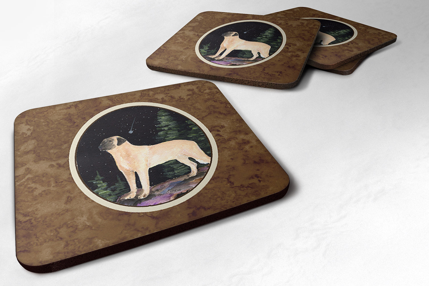 Starry Night Anatolian Shepherd Foam Coasters Set of 4 Cup Coasters for Indoor Outdoor, Tabletop Protection, Anti Slip, Mouse pad Material