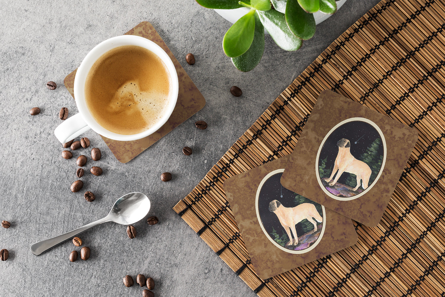 Starry Night Anatolian Shepherd Foam Coasters Set of 4 Cup Coasters for Indoor Outdoor, Tabletop Protection, Anti Slip, Mouse pad Material