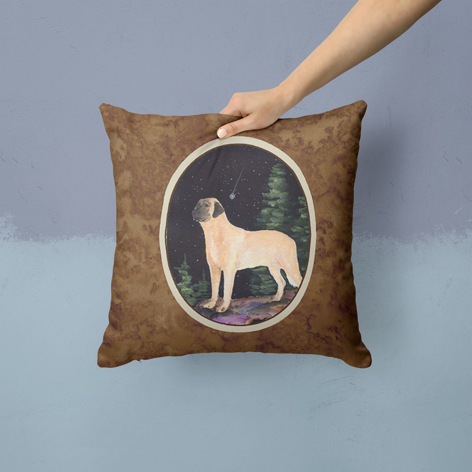 Starry Night Anatolian Shepherd Decorative Throw Pillow 14x14 Indoor Outdoor Accent Cushion, Fabric Cover with Insert for Sofa, Bed, Porch & Living Room