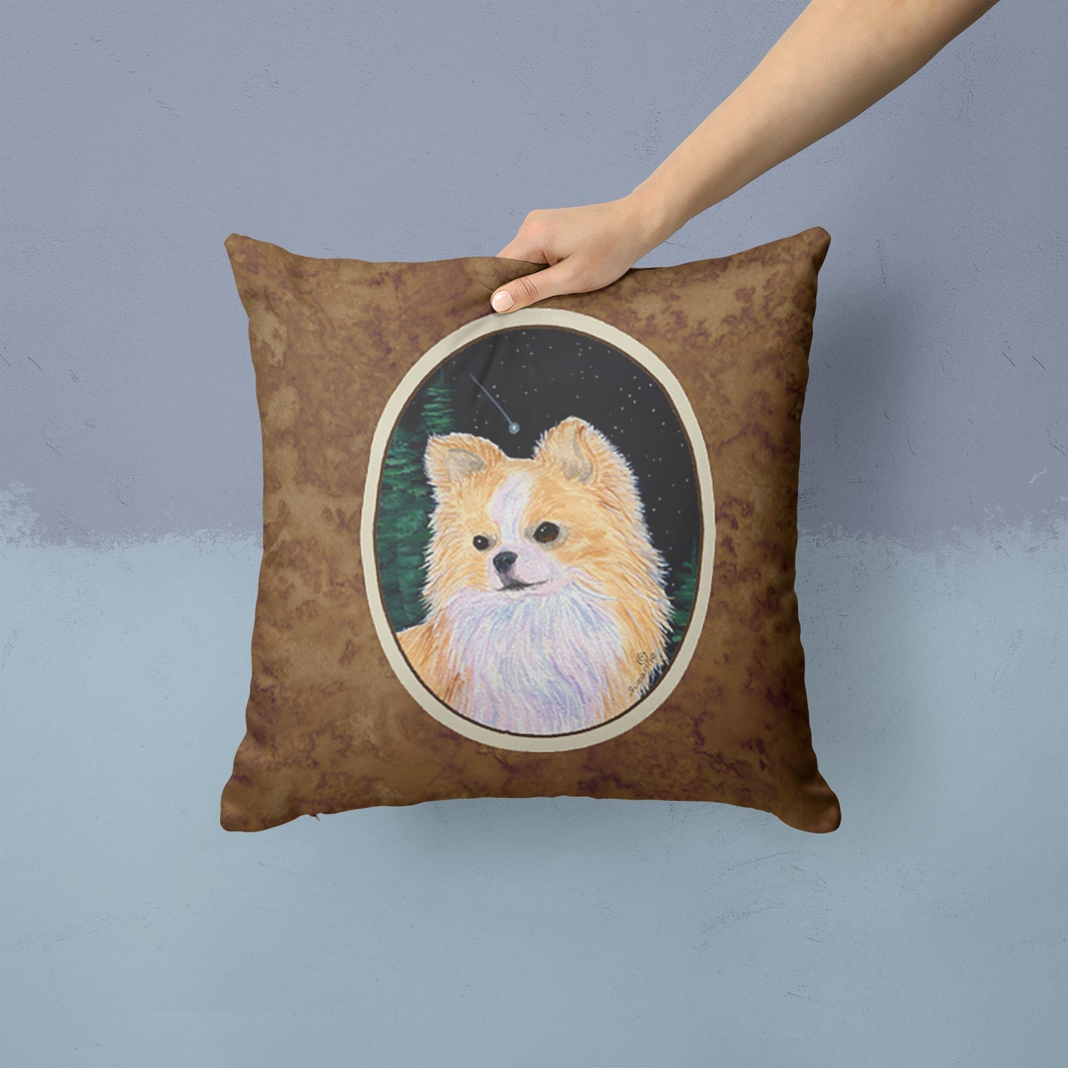 Starry Night Chihuahua Decorative Throw Pillow 14x14 Indoor Outdoor Accent Cushion, Fabric Cover with Insert for Sofa, Bed, Porch & Living Room