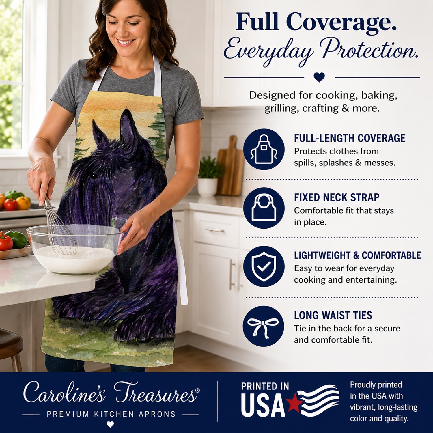 Scottish Terrier Apron Cooking Kitchen Server Baking Crafts Gardening for Adult Women Men, Unisex, Large, Multicolor