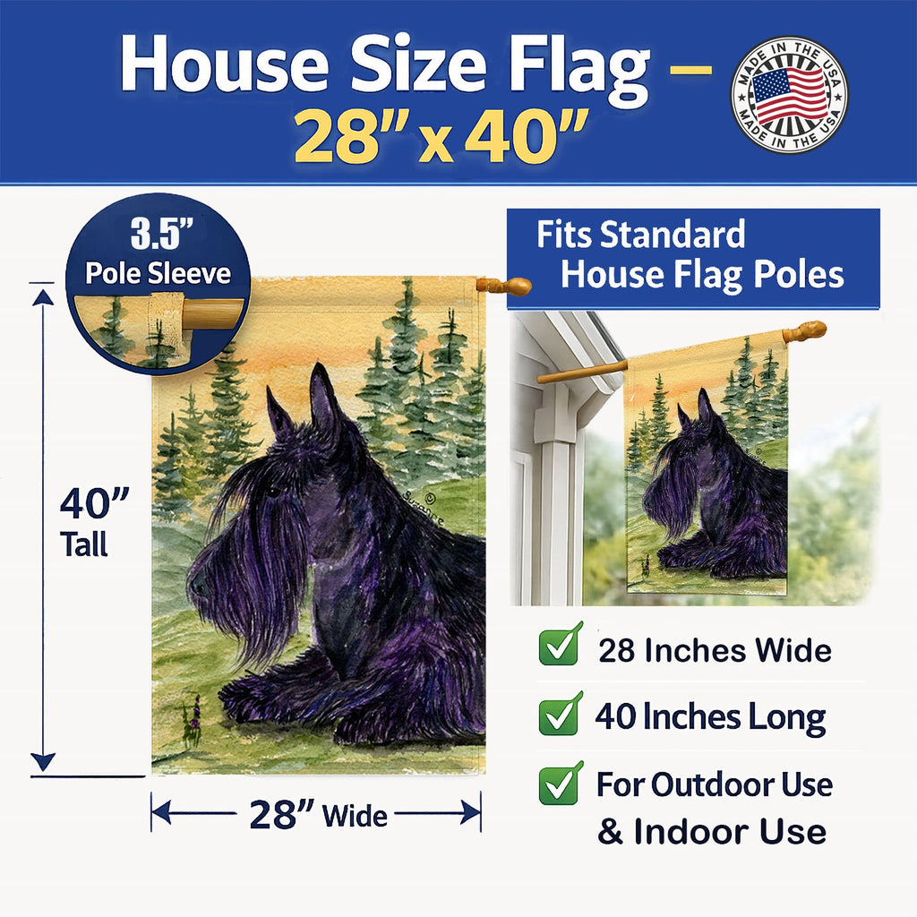Scottish Terrier House Flag 28x40 Porch Sleeve Pole Decorative Outside Yard Banner Artwork Wall Hanging, Polyester