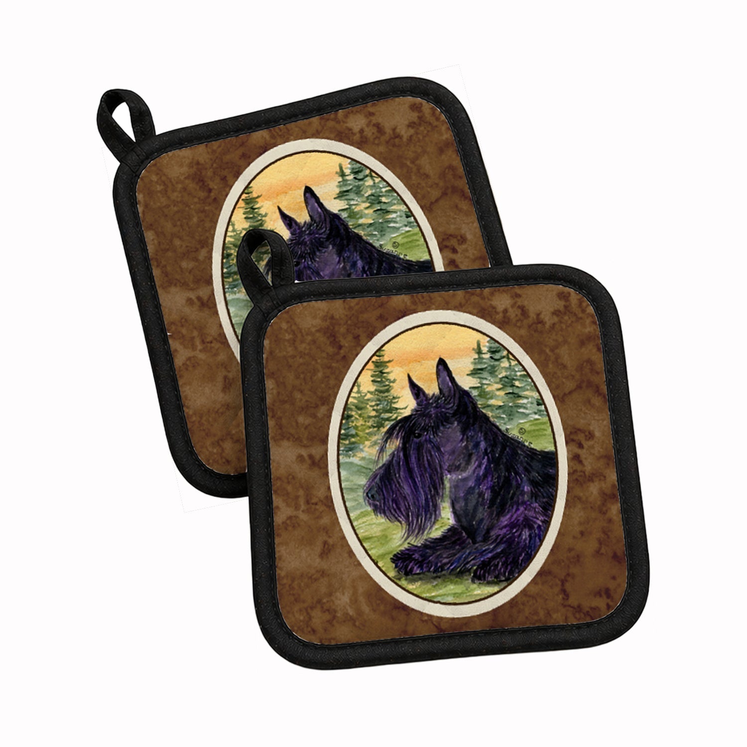 Scottish Terrier Pot Holder Set of 2 Heat Resistant Quilted Hot Pads 7.5 x 7.5 Inch, Insulated Kitchen Trivets for Cooking & Baking