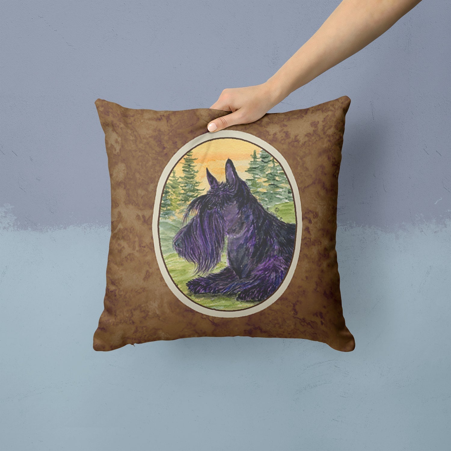 Scottish Terrier Decorative Throw Pillow 14x14 Indoor Outdoor Accent Cushion, Fabric Cover with Insert for Sofa, Bed, Porch & Living Room